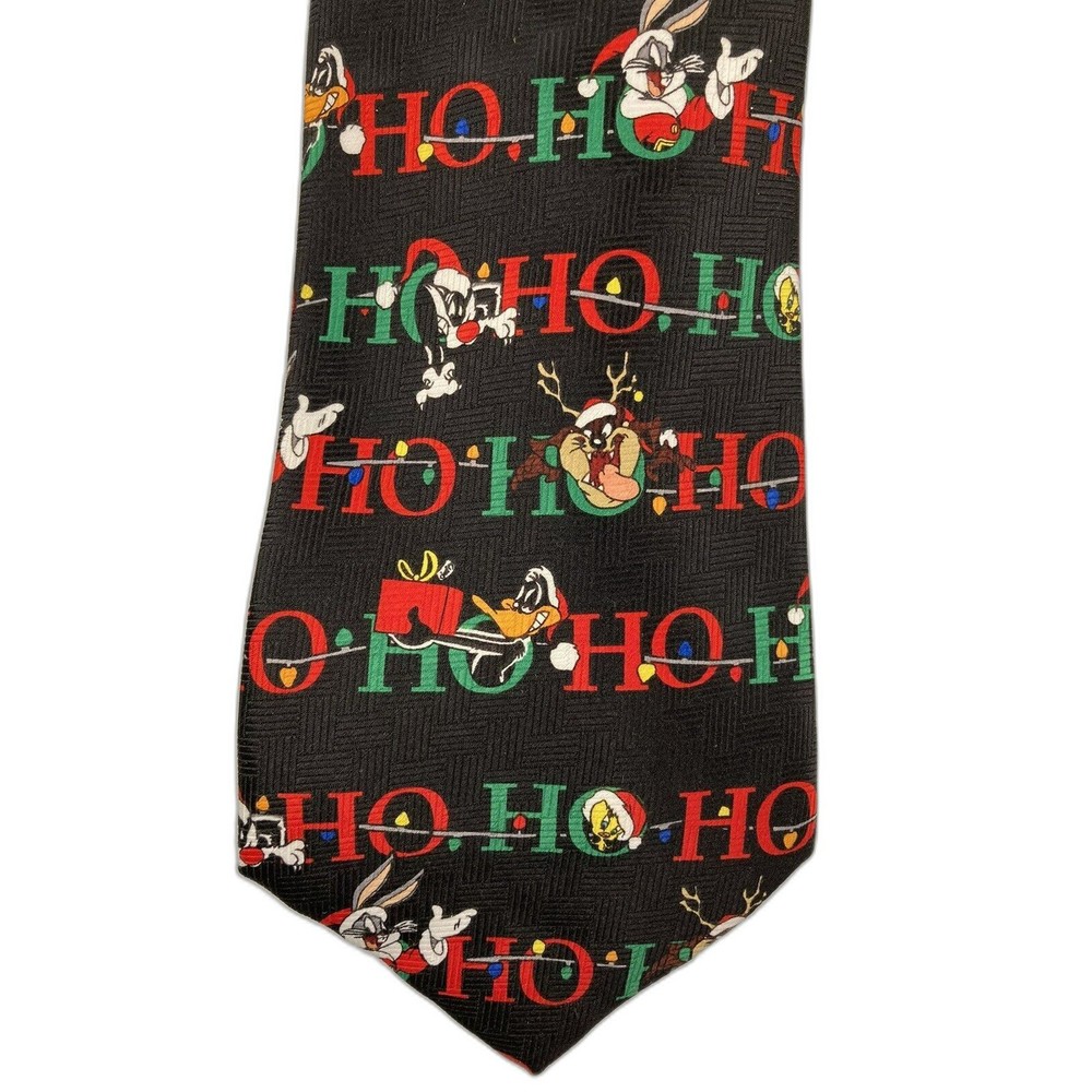 VTG Looney Tunes Bugs Daffy Tweety Taz Sylvester Christmas Mens Tie 2001 WB